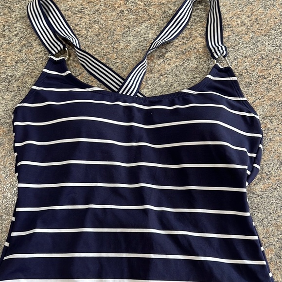 Nautica Blue and White One Piece Swimsuit Timeless Stripes size medium - Picture 3 of 12